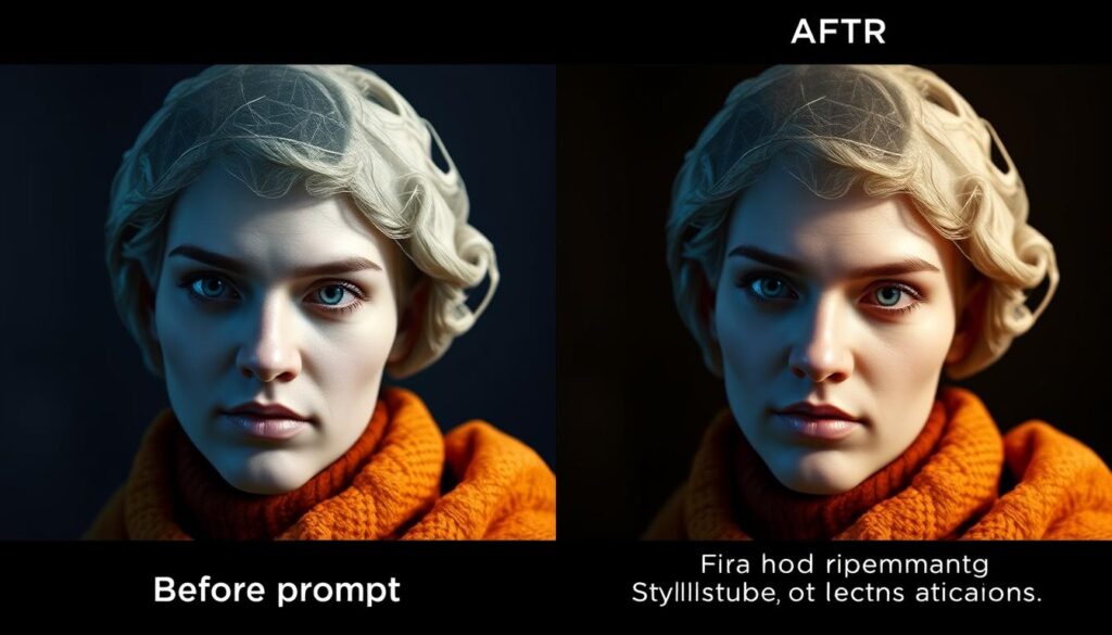 Before and after comparison of AI-generated images showing the impact of prompt engineering Before and after comparison of AI-generated images showing the impact of prompt engineering