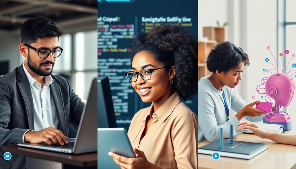 Collage of success stories showing people who mastered skills using AI learning tools Collage of success stories showing people who mastered skills using AI learning tools