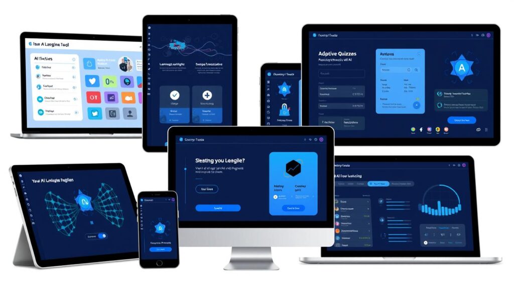 Collection of AI learning tools interfaces showing different features and capabilities Collection of AI learning tools interfaces showing different features and capabilities