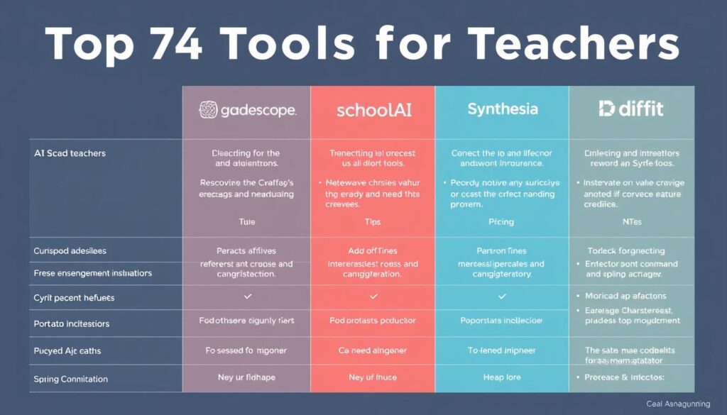 Comparison of top 5 AI tools for teachers showing features and benefits