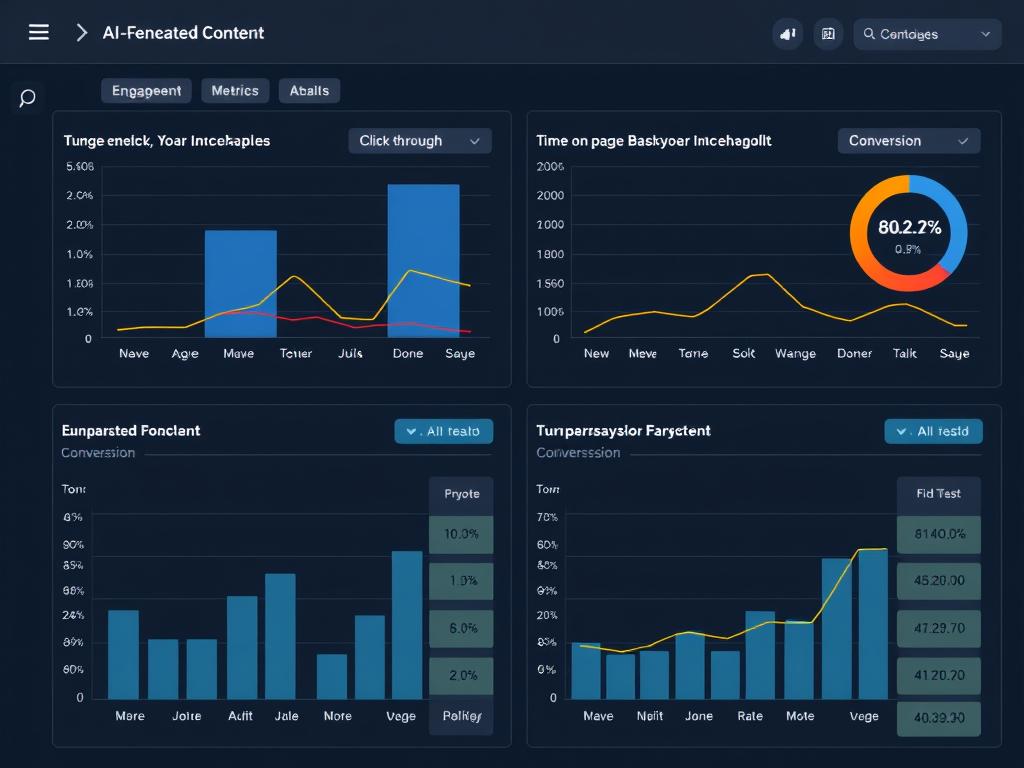 Dashboard showing A/B testing results of different AI-generated content versions with performance metrics Dashboard showing A/B testing results of different AI-generated content versions with performance metrics