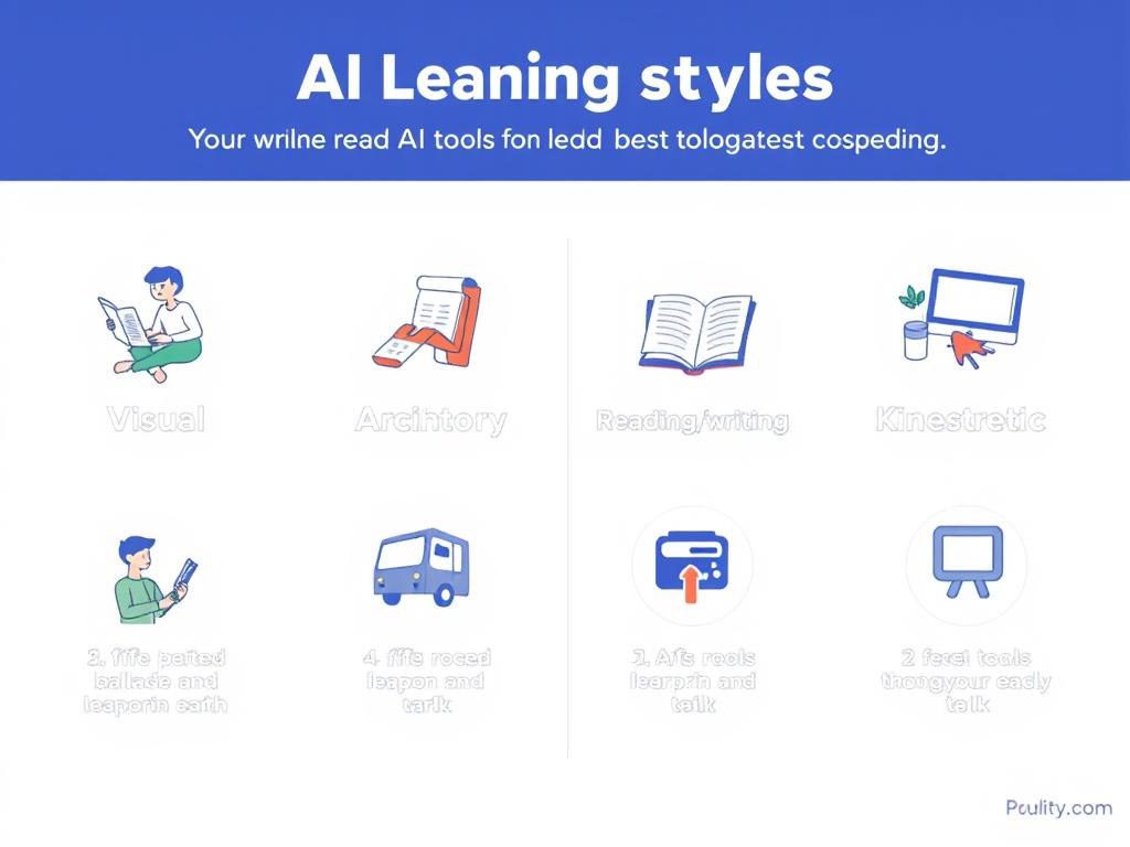 Different learning styles represented with AI tools adapting to each style Different learning styles represented with AI tools adapting to each style