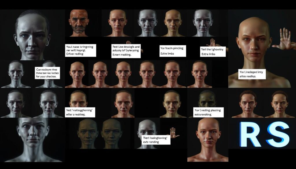 Examples of common AI image generation errors like distorted faces and extra limbs Examples of common AI image generation errors like distorted faces and extra limbs