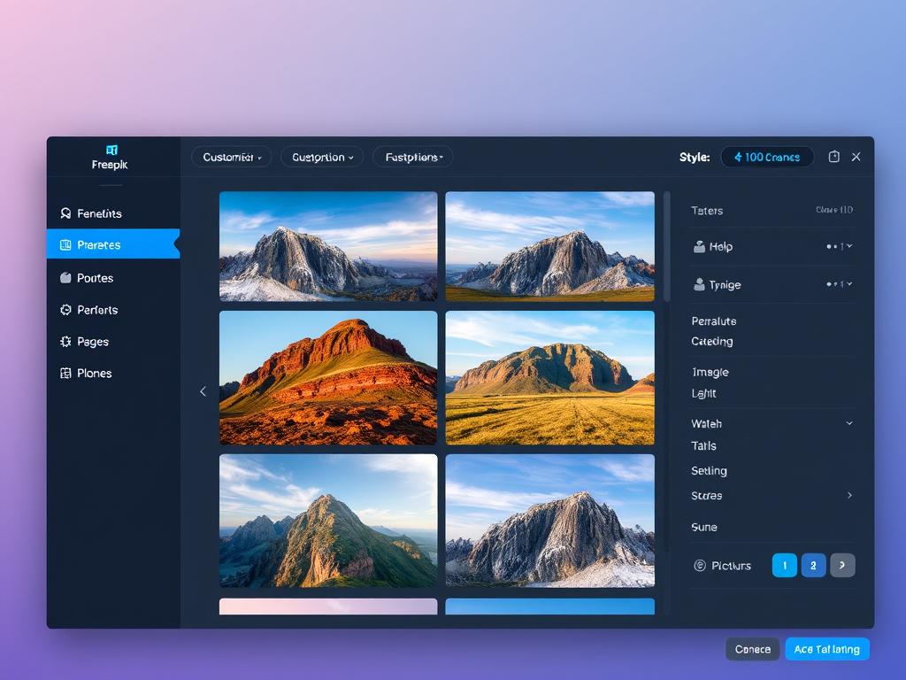 Freepik AI Image Generator showing multiple generated images with customization options Freepik AI Image Generator showing multiple generated images with customization options