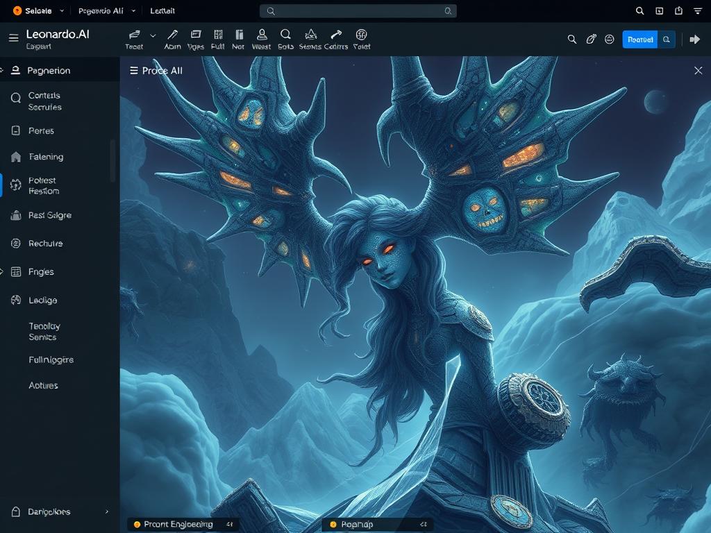 Leonardo.AI interface showing detailed AI-generated images and customization options Leonardo.AI interface showing detailed AI-generated images and customization options