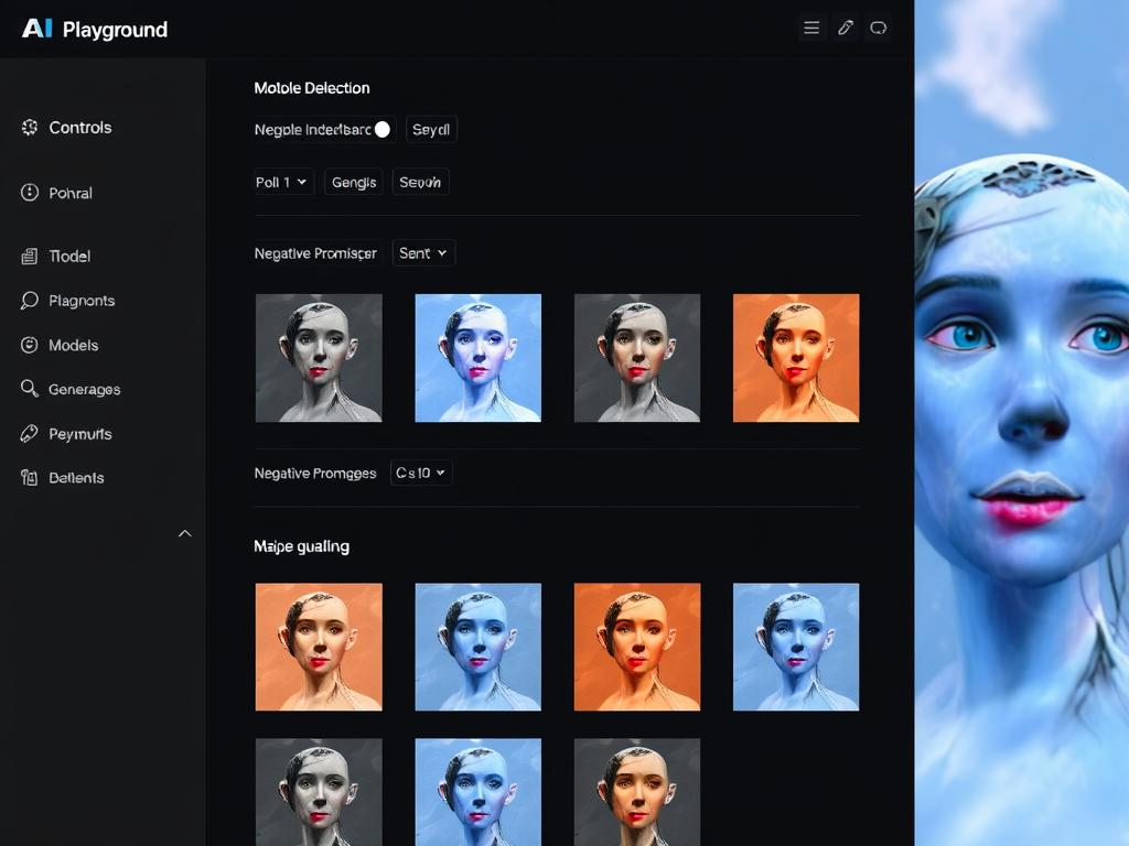 Playground AI interface showing detailed control options and generated images Playground AI interface showing detailed control options and generated images