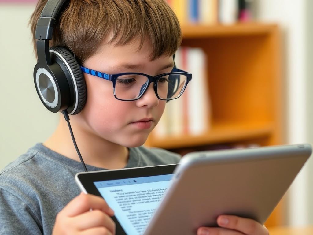 Student with visual impairment using Speechify to listen to a textbook