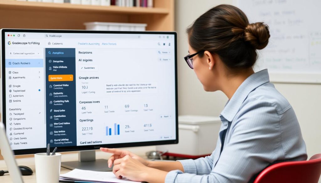 Teacher using Gradescope to automatically grade student assignments