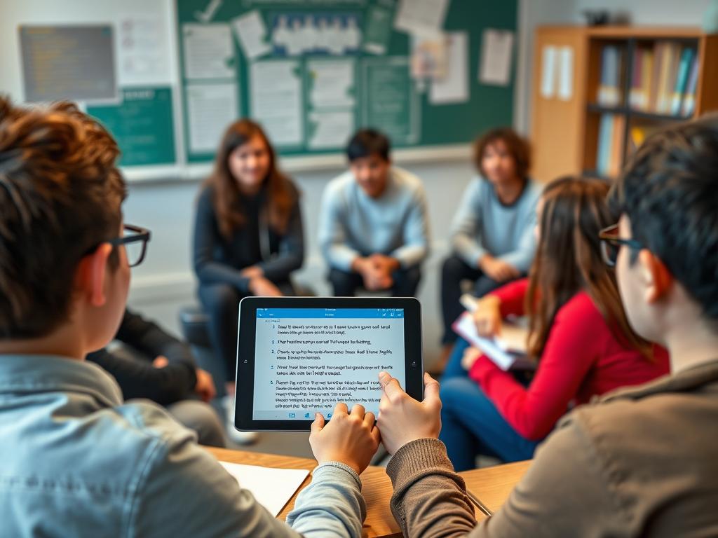 Teacher using Otter.ai to transcribe classroom discussion with students participating