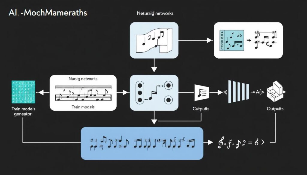 AI music generator technology diagram showing machine learning process