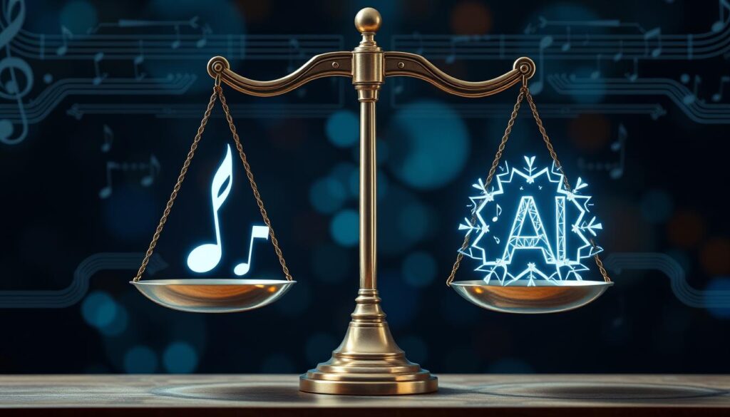 Concept image showing ethical dilemmas in AI music generation