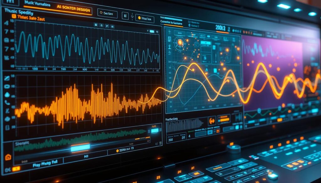 Futuristic sound design interface of AI music generator
